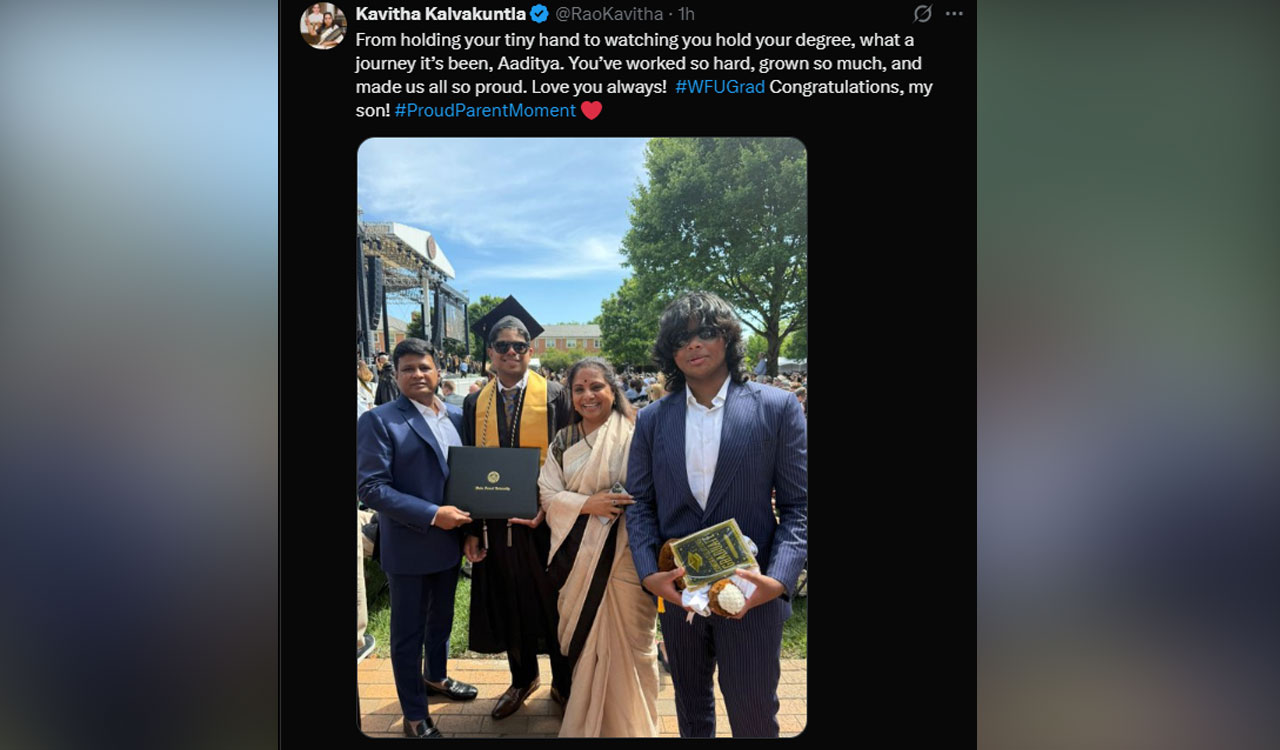 BRS MLC Kavitha attends her son’s graduation ceremony in US