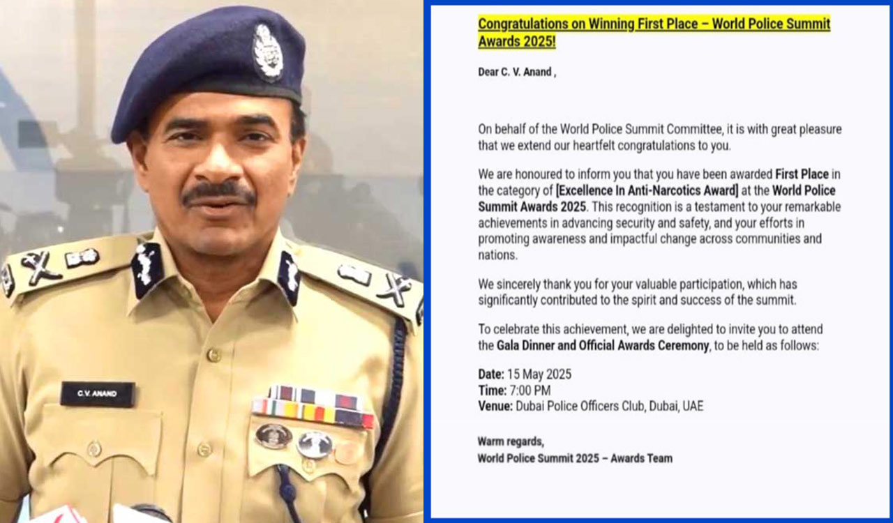Hyderabad Police Commissioner awarded ‘Excellence in Anti-Narcotics Award’ at World Police Summit 2025