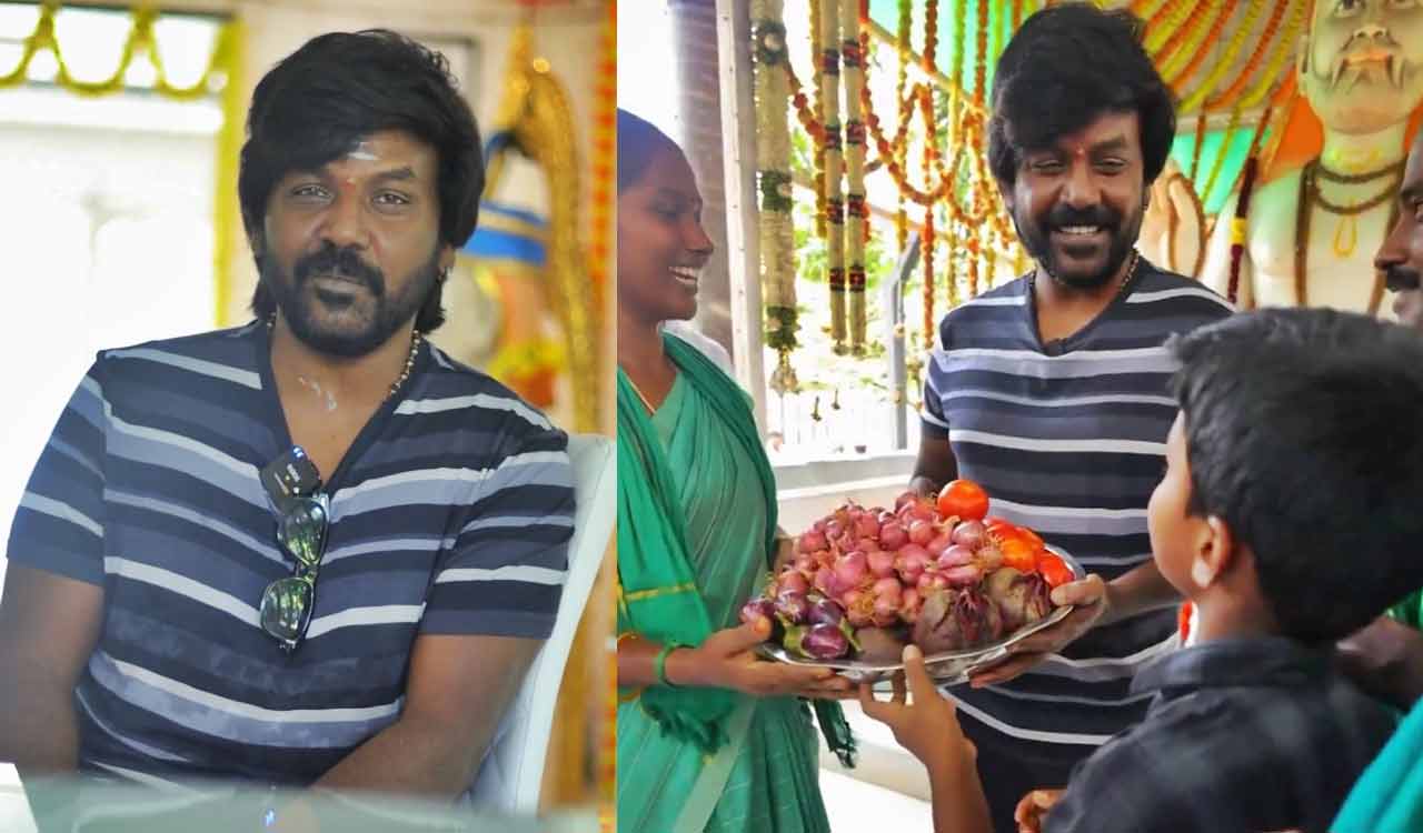 Farmers who benefitted by Raghava Lawrence’s free tractors bring produce to actor to express gratitude!