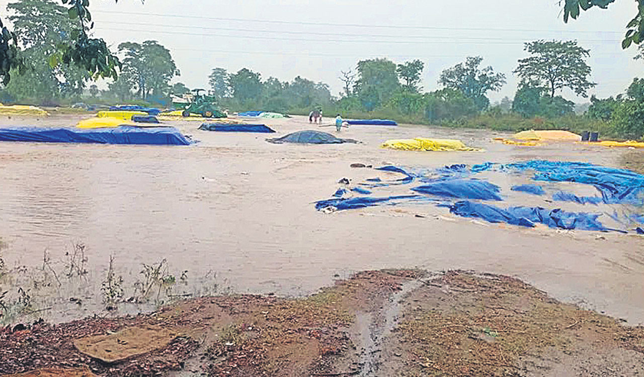 Unseasonal rains: Paddy stored at procurement centres soaked in Nirmal