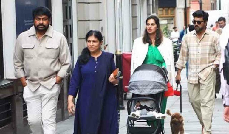 entertainment chiranjeevi and family head to london for ram charans wax statue unveiling