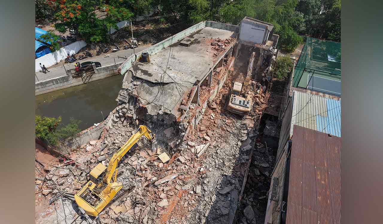 Hydraa demolishes commercial complex encroaching Patny Nala