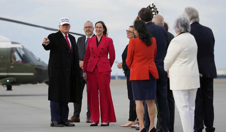 President Donald Trump arrives on Air Force One at Calgary International Airport, in Calgary, Canada, ahead of the G7 Summit.