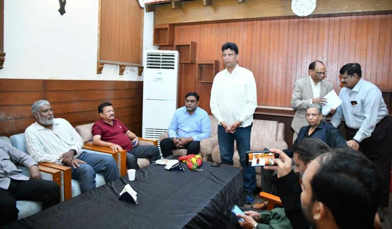 TFA Secretary G. Palguna speaking at the condolence meeting held to remember former footballers DMK Afzal and Mahmood in the City
