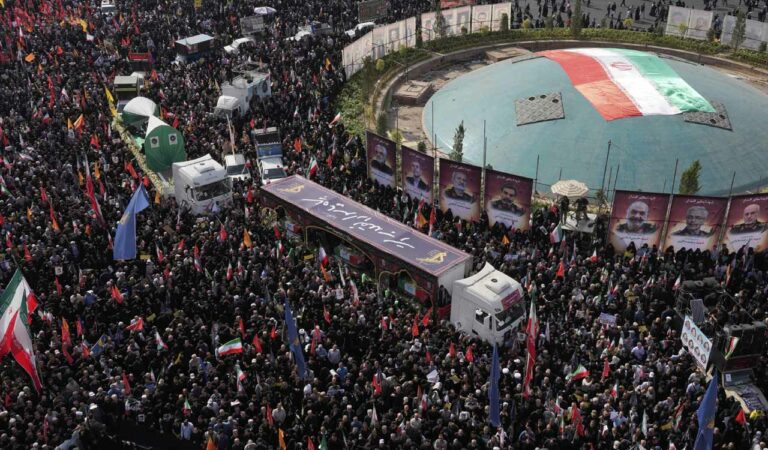 Thousands mourn in streets of downtown Tehran top Iranian military commanders, scientists killed in Israeli strikes