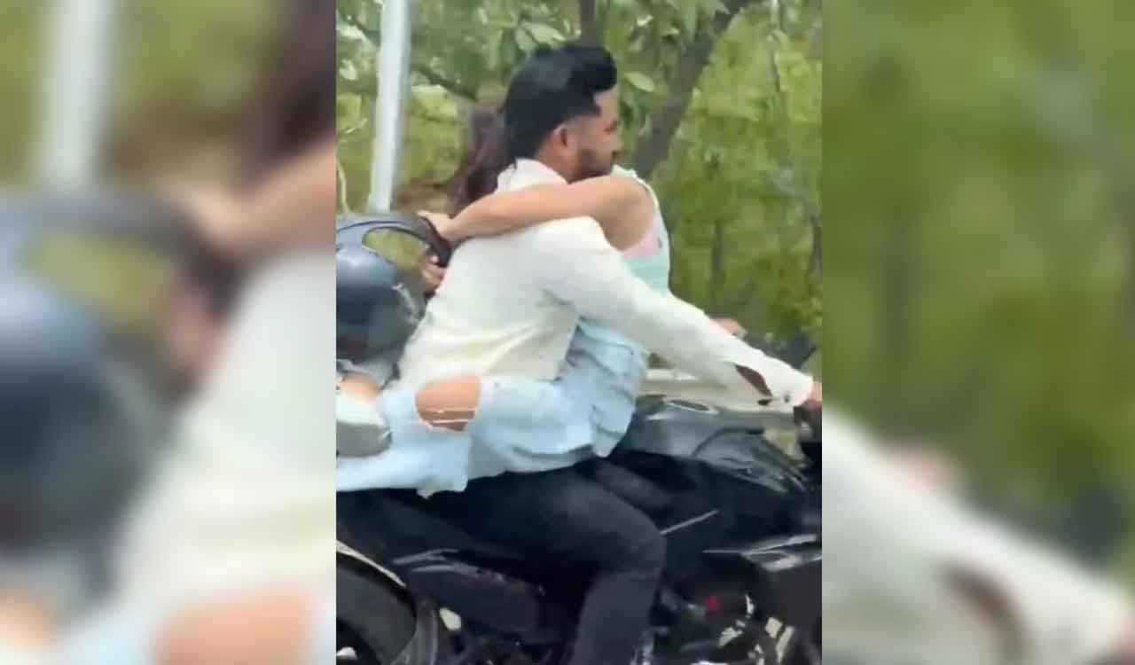 Watch: Couple fined Rs 55,000 for flouting traffic rules after viral ‘bike romance’ stunt video