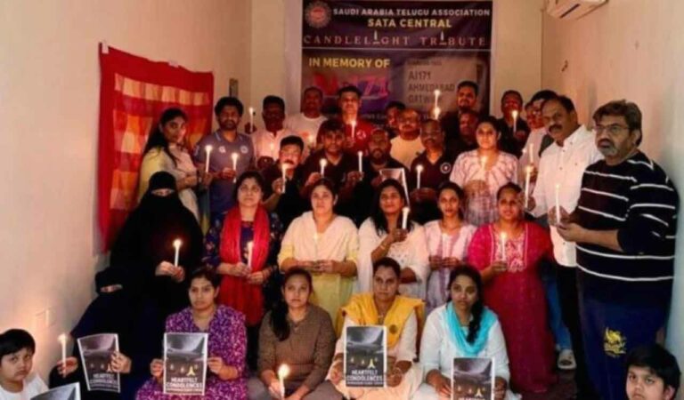 Telugu NRIs hold candlelight vigil in Riyadh for Ahmedabad plane crash victims