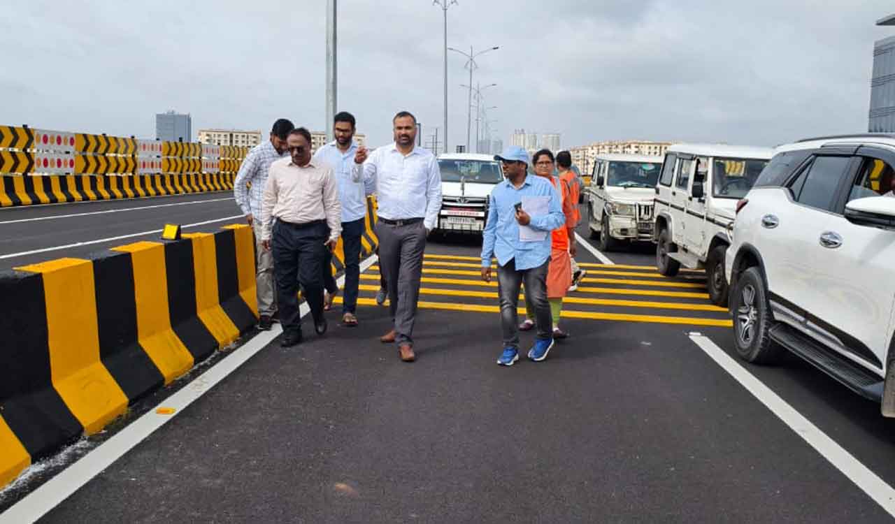 GHMC Commissioner RV Karnan inspects Shilpa Layout flyover, directs officials to expedite beautification works