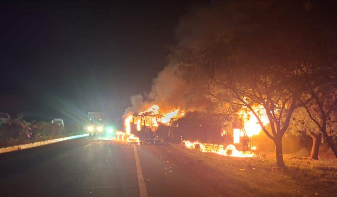 Two trucks catch fire after collision on Hyderabad-Bengaluru highway