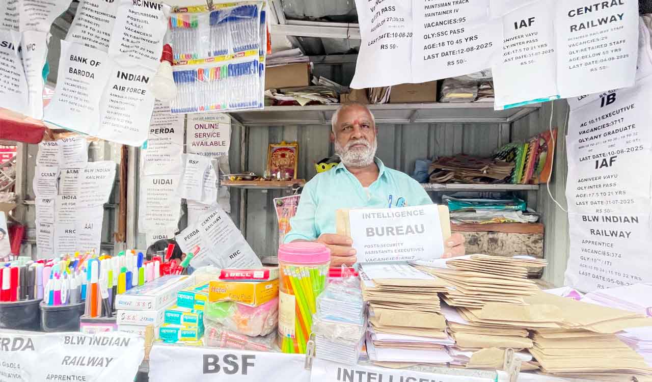 Rajesh Goud’s stall at Abids GPO tells story of Hyderabad’s government job dreams