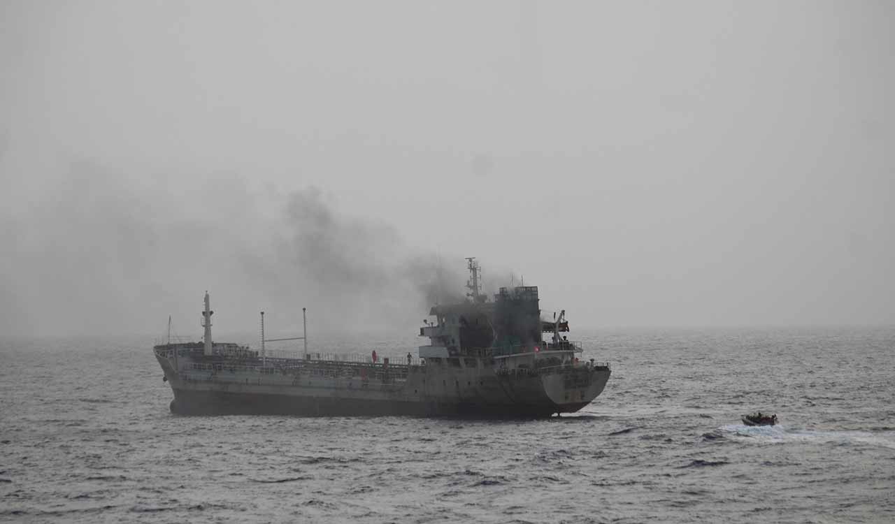 Indian Navy extinguishes fire on tanker in Arabian Sea, rescues 14 Indian crew members