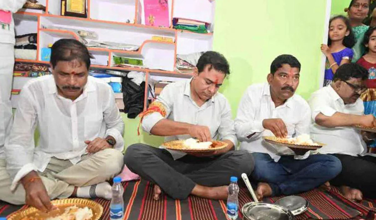 KTR honours police victim Sayilu, shares meal with him