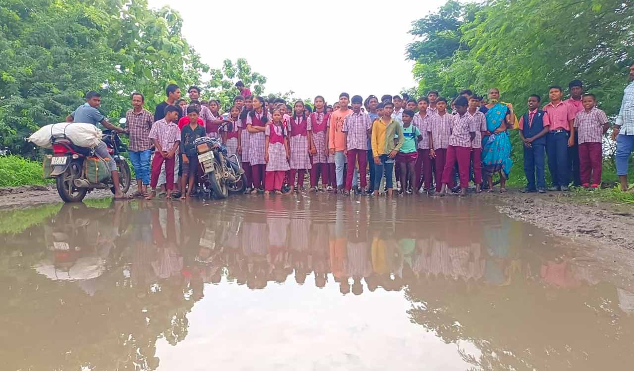 Slushy roads trigger student and village protests in erstwhile Adilabad district