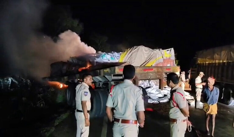 The incident occurred on national highway 563 on Warangal-Khammam route at Yellampet on the outskirts of Maripeda town. A truck going to Gujarat from Vijayawada collided with another one going to Andhra Pradesh from Warangal.