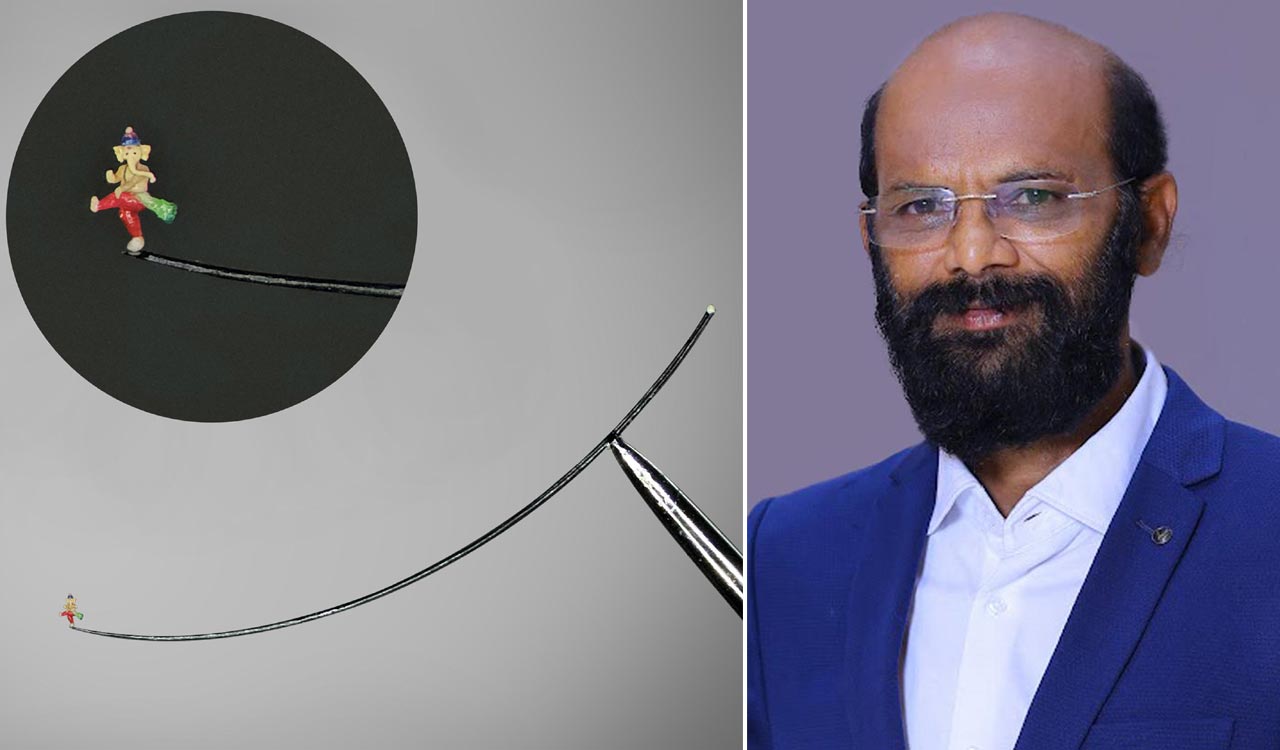 Telangana micro artist Ajay Kumar creates miniature Ganesha on tip of an eyelash