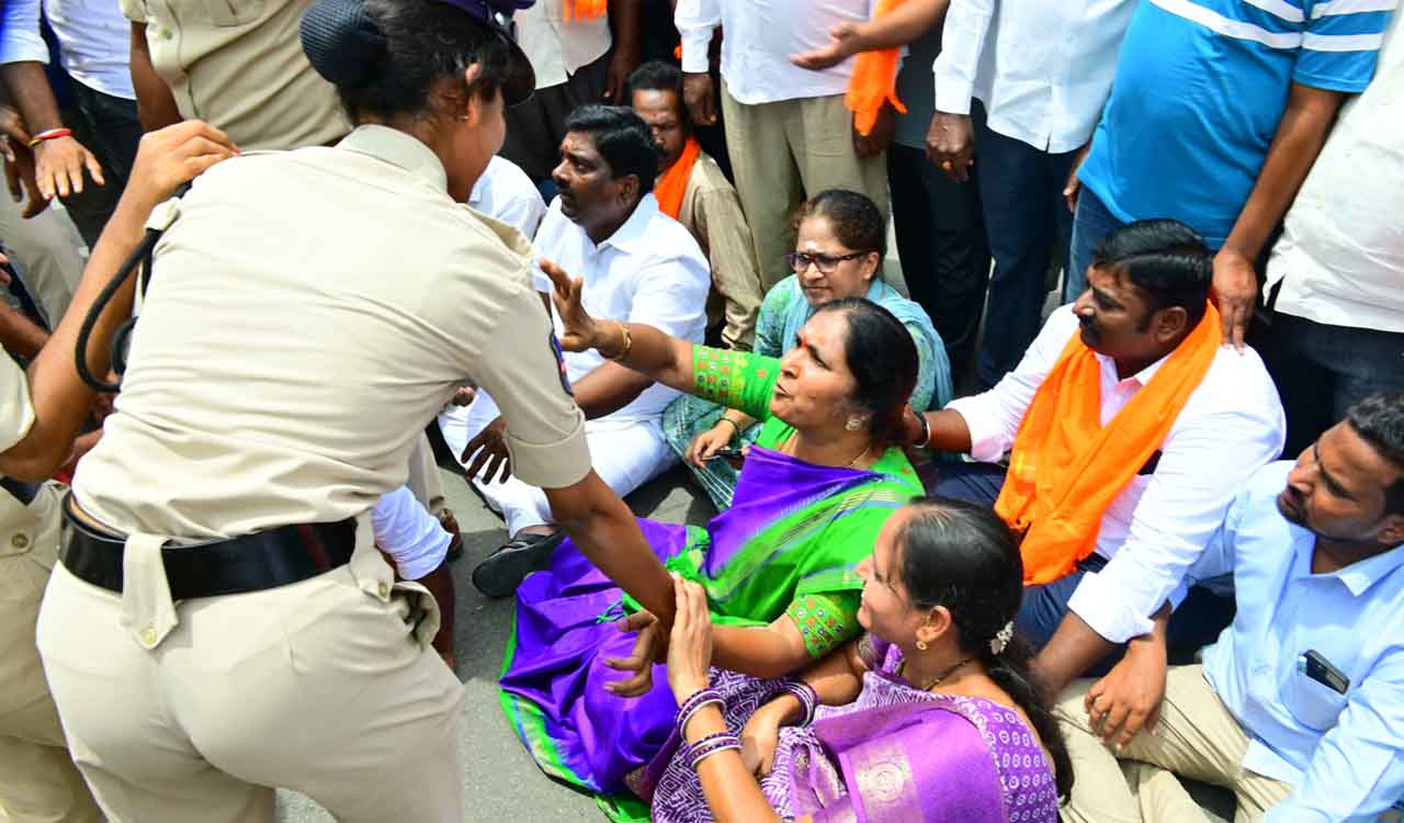 BRS, BJP leaders protest as Endowments Dept takes over Kodanda Ramalayam in Medak