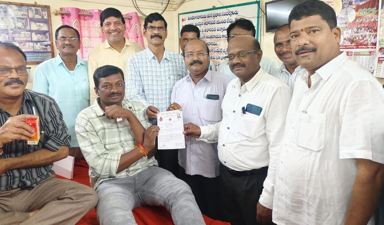 NPDCL JAC donates blood for patients of Thalassemia, sickle cell in Mancherial