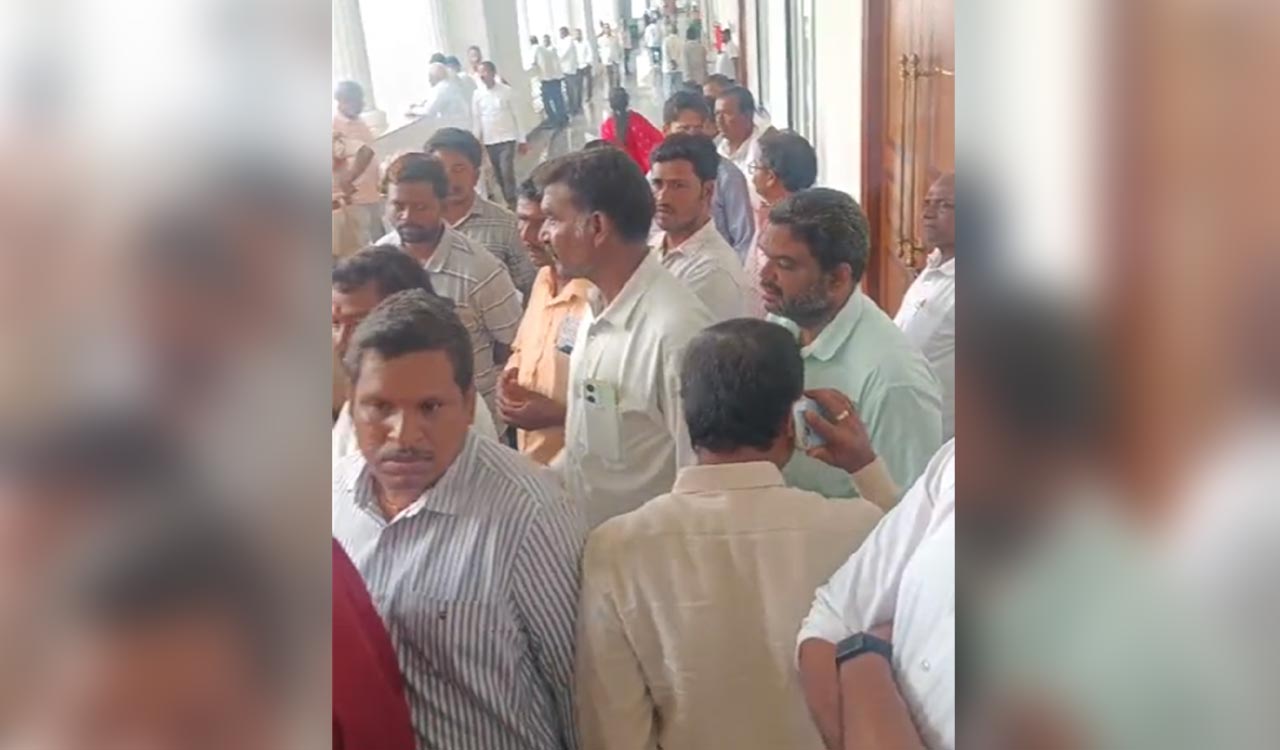Watch: Contractors stage protest in Telangana Secretariat again seeking bill payments