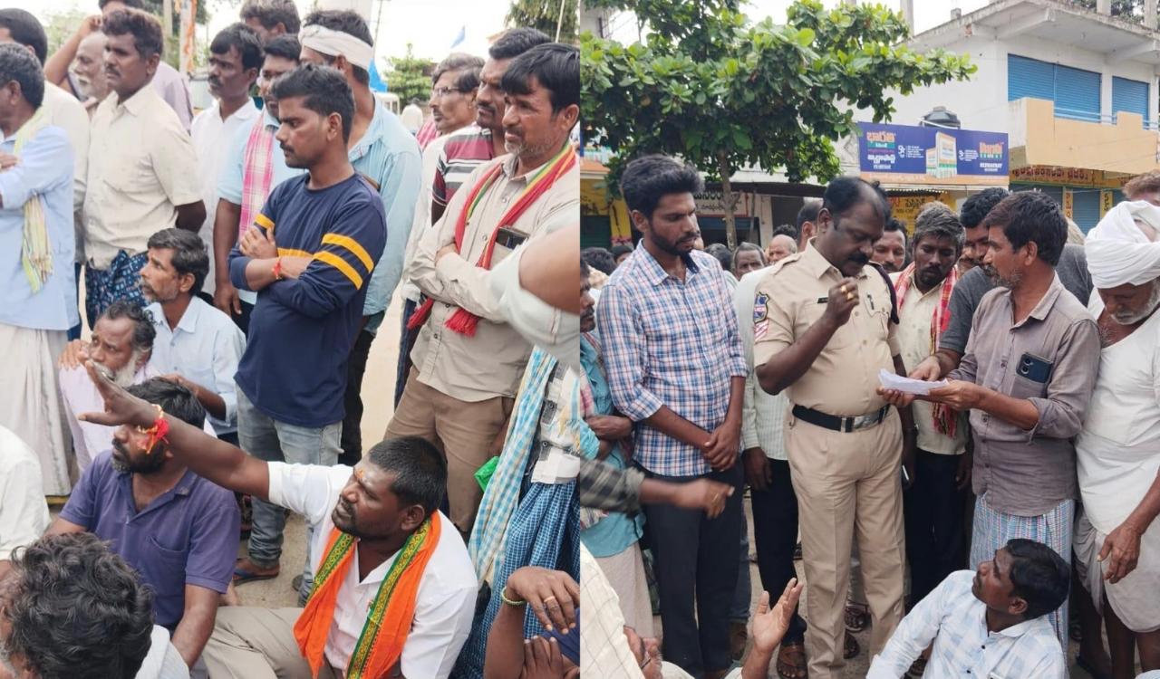 Farmers protest in Pulkal after fertiliser shop charges more than MRP for urea