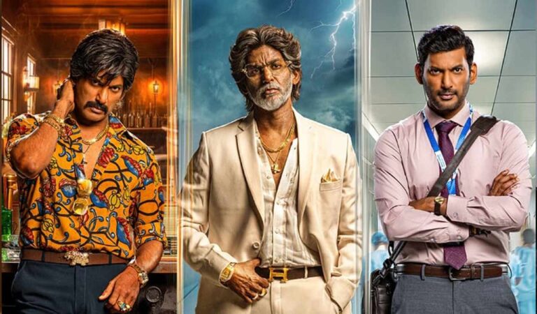 Super Good Films’ 99th production Makutam, Vishal’s 35th film, directed by Ravi Arasu, unveiled its first look poster featuring three striking avatars, with Dushara Vijayan and Anjali playing key roles alongside him.