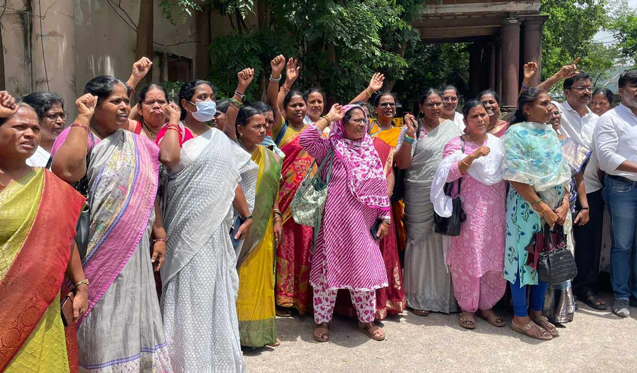ANMs protest in Hyderabad demanding regularisation and better pay