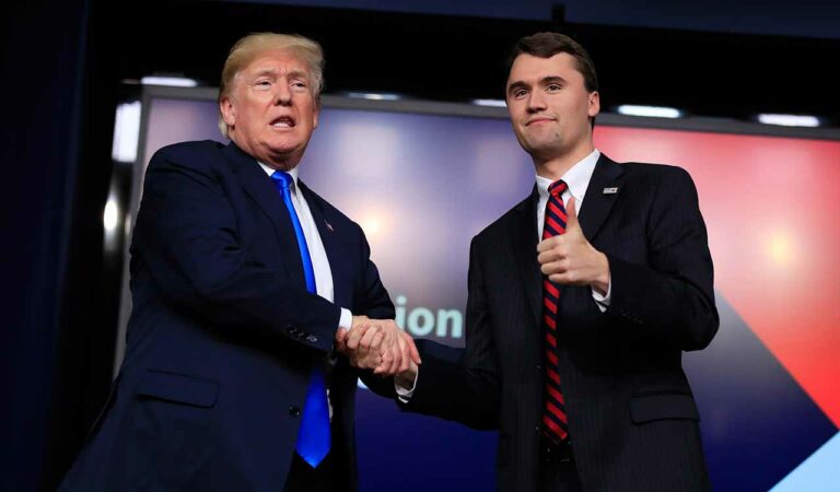 President Donald Trump shakes hands with moderator Charlie Kirk, during a Generation Next White House forum at the Eisenhower Executive Office Building on the White House complex in Washington. - FILE PHOTO