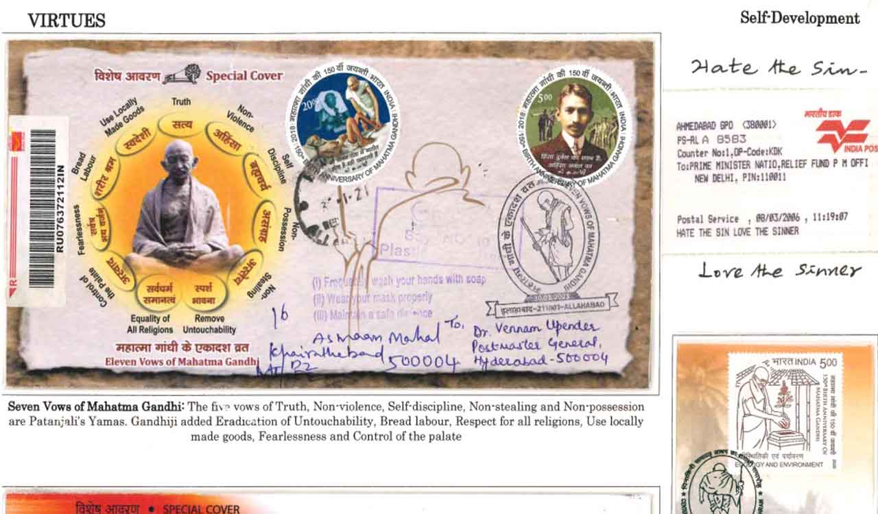 Hyderabad-based philatelist Upender Vennam showcases Gandhi’s life depicted through stamps
