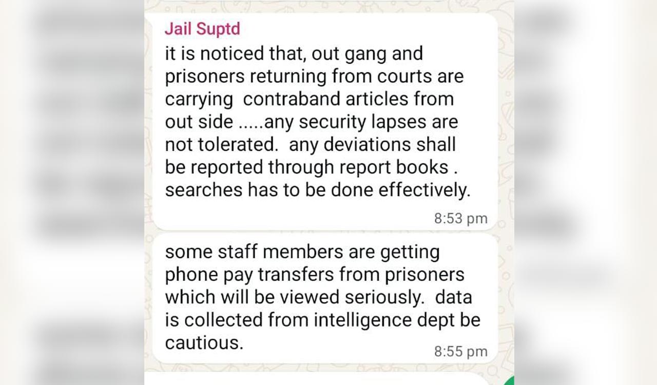 Sangareddy Jail Superintendent accuses staff of taking bribes