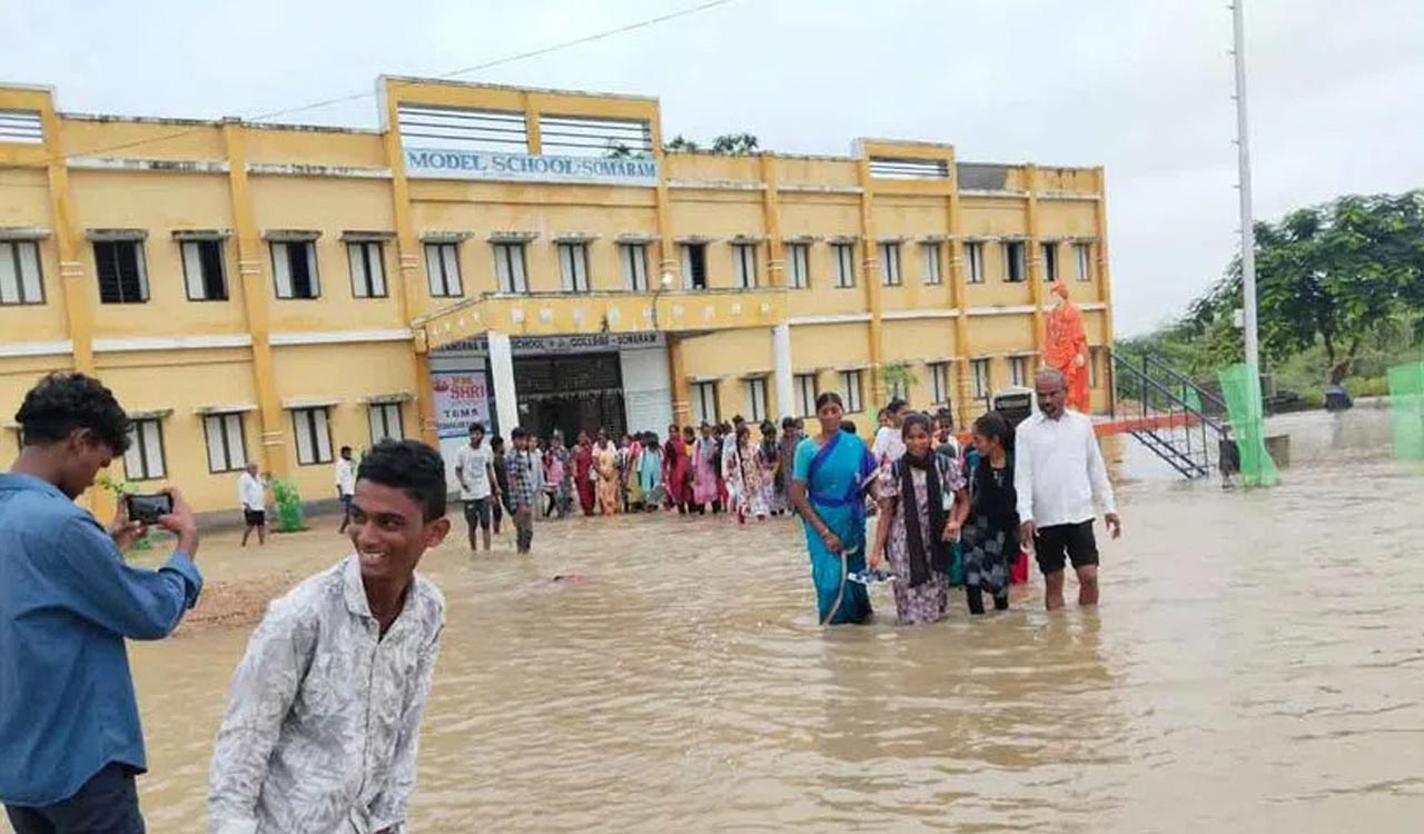 Telangana Model School in Karimnagar inundated after heavy rains