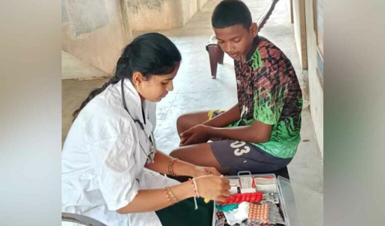 An ANM treats a student at a tribal hostel in Kothagudem