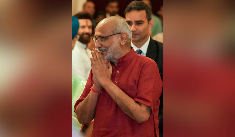 CP Radhakrishnan arrives for his swearing-in ceremony as the 15th Vice-President of India, at Rashtrapati Bhavan, in New Delhi.