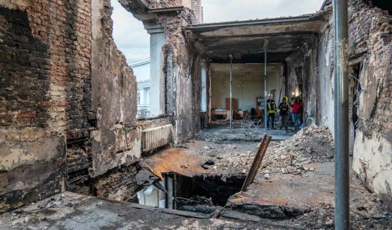 A damaged office is seen inside of the Cabinet of Ministers building after a Russian attack in Kyiv, Ukraine.
