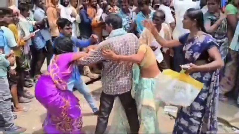 Two women clashed with each other for urea tokens at Mahabubabad on Friday.