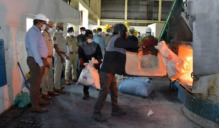 Sangareddy cops burn 583 kgs of dry ganja seized in different cases