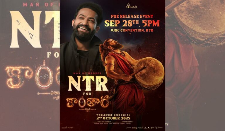 Rishab Shetty’s highly awaited prequel, Kantara: Chapter 1, will release on October 2. Ahead of the Dussehra debut, a grand pre-release event is planned in Hyderabad on September 28, with NTR attending as chief guest.