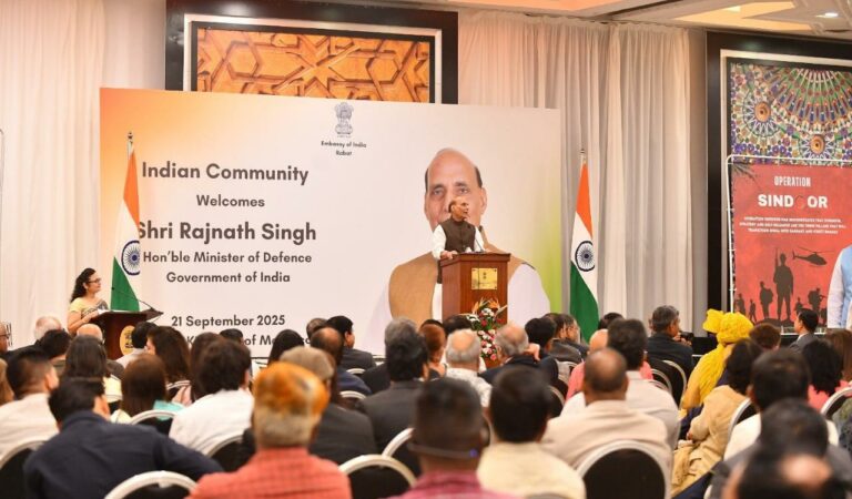 Defence Minister Rajnath Singh, on his first visit to Morocco, praised the Indian community’s contributions. His trip includes inaugurating Tata’s defence plant, holding talks, and signing a defence cooperation MoU with Moroccan leaders.