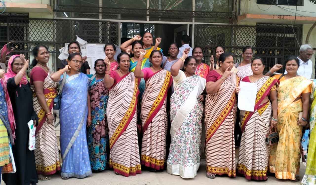 Anganwadi workers in Telangana demand Congress government to clear pending bills
