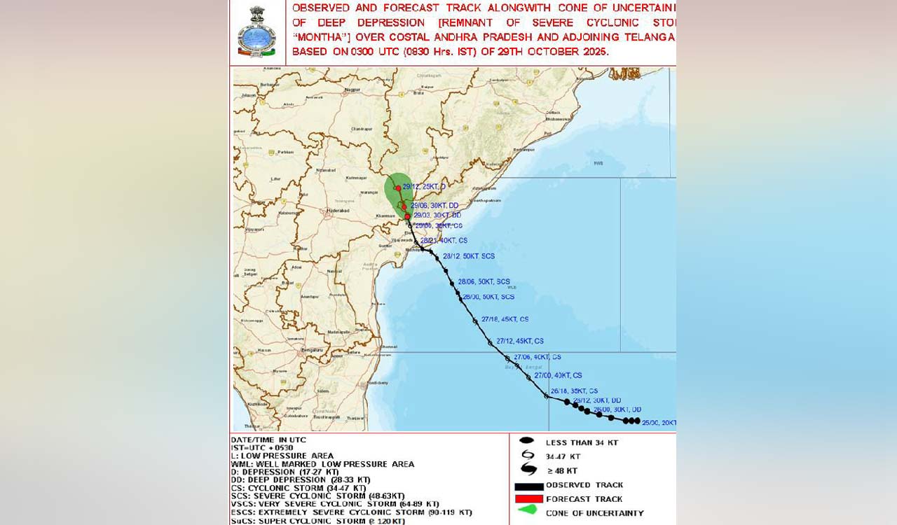 Cyclone Montha heads toward North Telangana; Heavy rains and gusty winds forecast