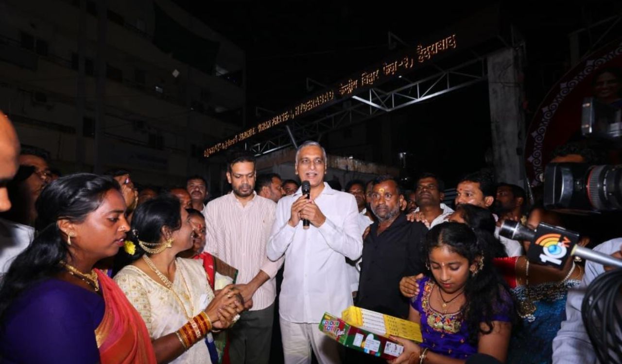 KTR, Harish Rao celebrate Diwali with HYDRAA victims, Musi Riverfront project oustees