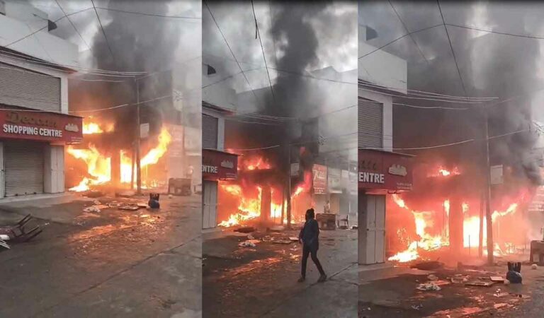 Watch: Fire breaks out in cloth showroom near Tower Circle in Karimnagar