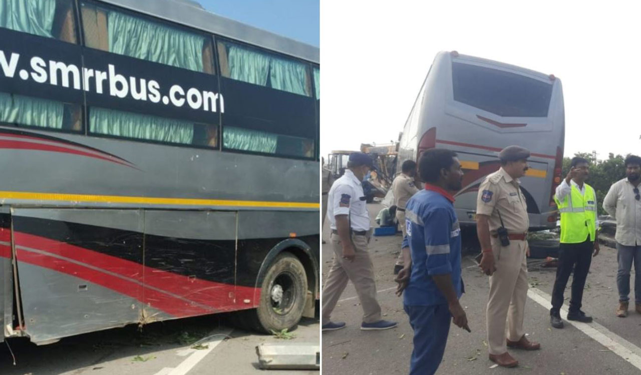 Four injured as private bus rams car on Hyderabad’s ORR