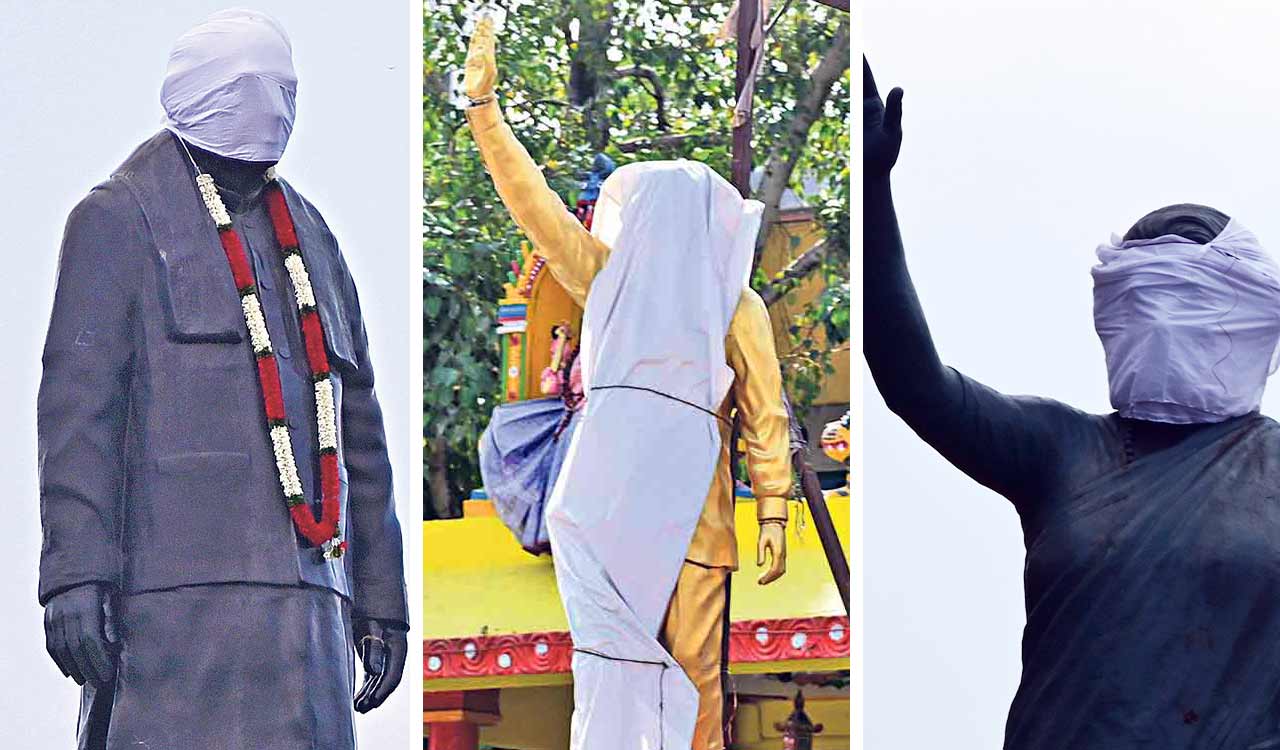GHMC drapes statues of political icons as Model Code of Conduct comes into effect in Jubilee Hills constituency