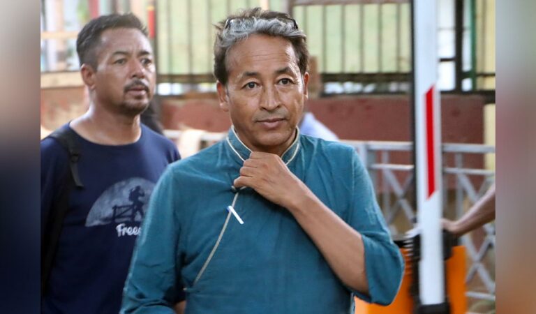 Ladakh activist Sonam Wangchuk leaves Jammu and Kashmir House in New Delhi on Friday.