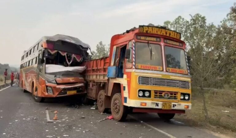 Two killed as private traveller bus rams into lorry in Adilabad
