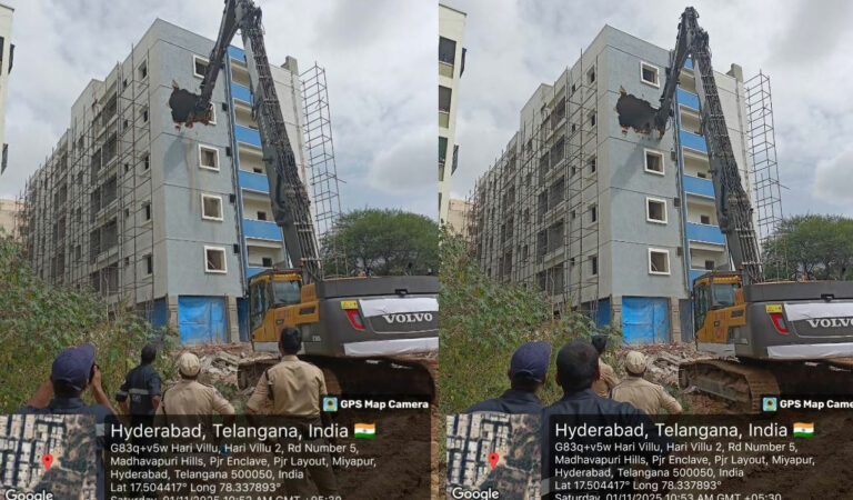 Hydraa demolishes illegal five-story building in Miyapur