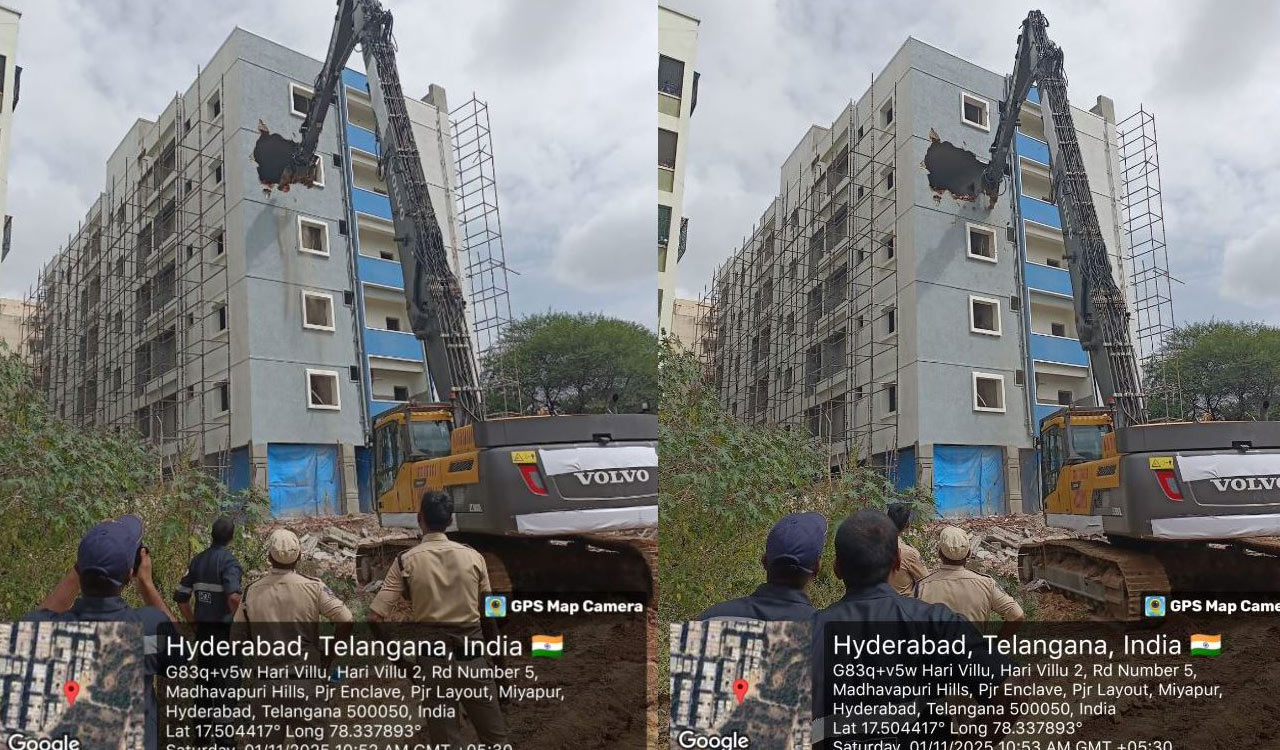 HYDRAA demolishes illegal five-story building in Miyapur
