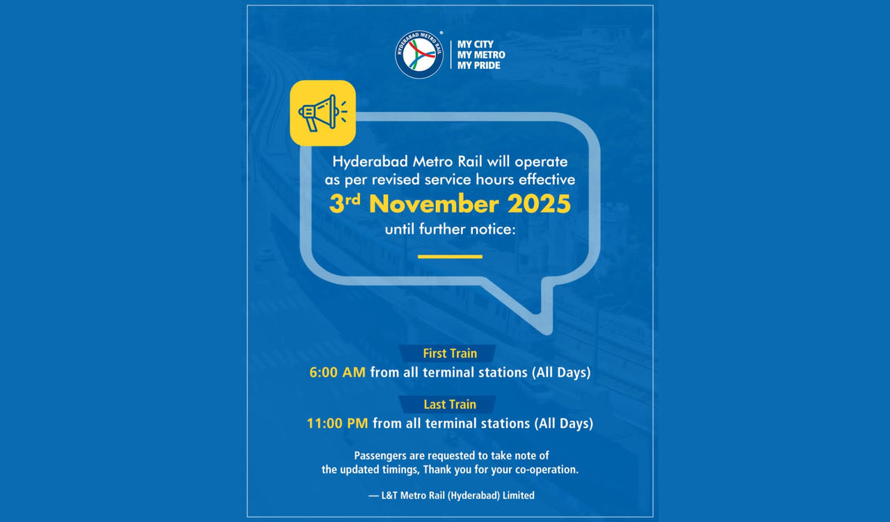 Hyderabad Metro timings revised, last service at  11 pm