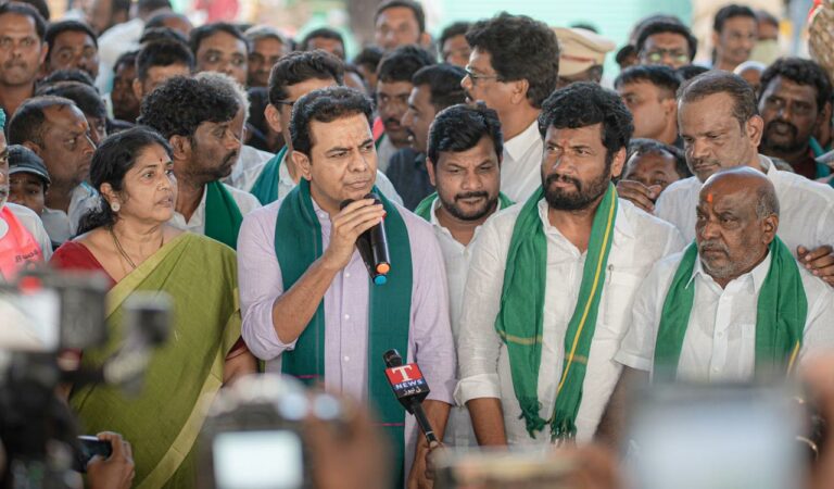 Hundreds of BRS workers gather in Adilabad to welcome KTR on farmer outreach tour