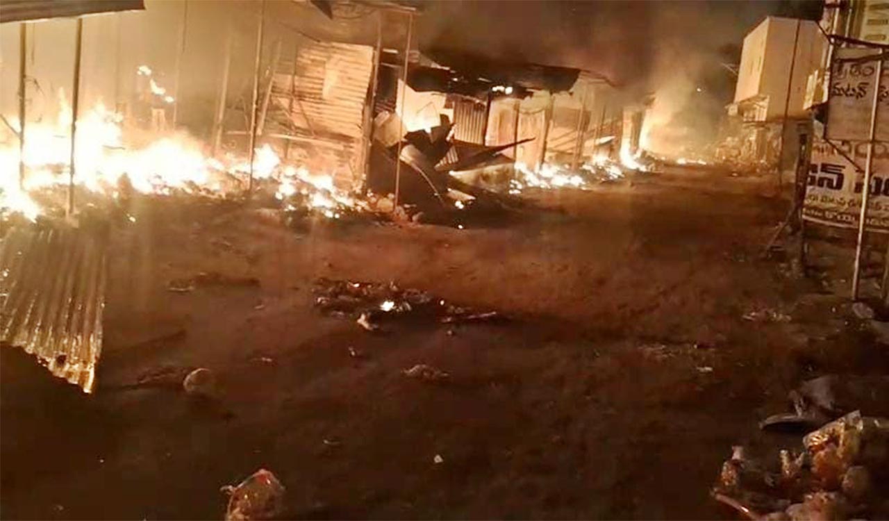30 shops gutted in Kondagattu blaze; delay in fire tenders blamed