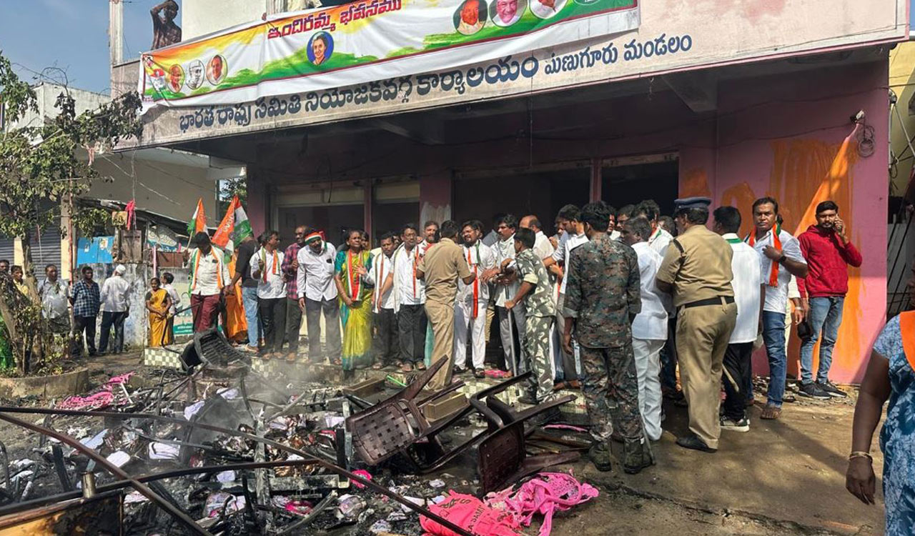 Congress workers attack BRS party office in Manuguru, set furniture on fire